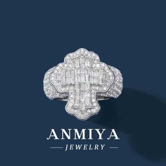 Custom Zircon Ring Charm Jewelry S925 Silver Hip Hops Engagement Wedding OEM Gemstone Clover Rings for Men