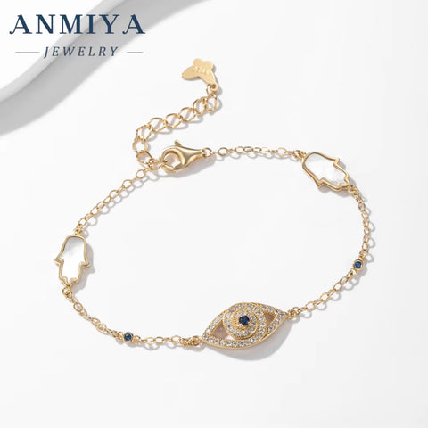 ANMIYA INS 18K Gold Silver Plated Trendy 925 Silver Evil Eyes CZ Stones Bracelet Unisex Jewelry Gift Women Bestfriend Zircon
