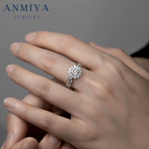 Floral Engraved Silver Jewelry - 925 Sterling Silver Moissanite Blossom Ring for Spring Collection