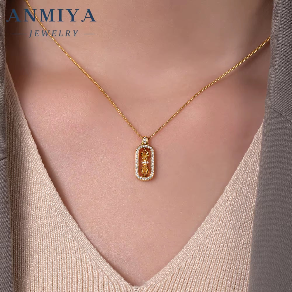 925 Sterling Silver Vajra Pendant Necklace 18K Gold Plated Spiritual Jewelry with Elegant Design for Men and Women