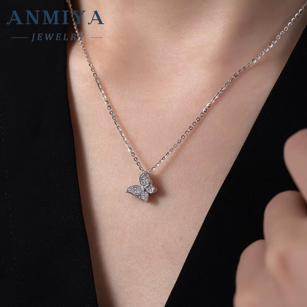 Brilliant 18K Gold Plated Sparkling Cubic Zircon Butterfly Necklace Adjustable 925 Silver Chain Cz Pendant Necklace