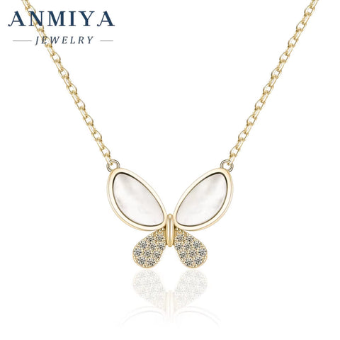 ANMIYA Necklace Golden Plating Fashion Women Jewelry 925 Sterling Silver Butterfly Necklace