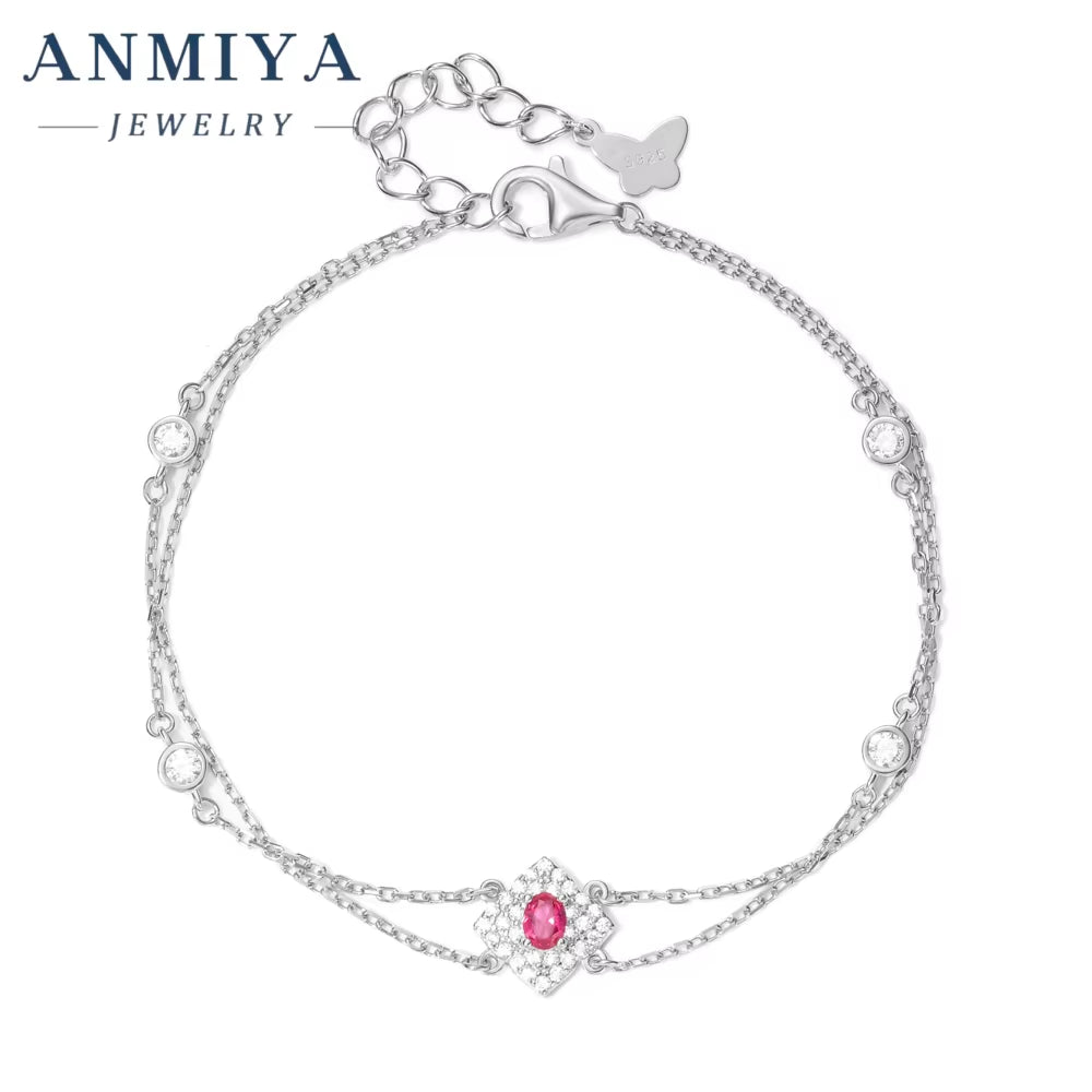 925 Silver Jewelry Geometric Clover Bracelet Double Layer with Garnet Stone Modern Bridal Jewelry for Jewelry Wholesalers