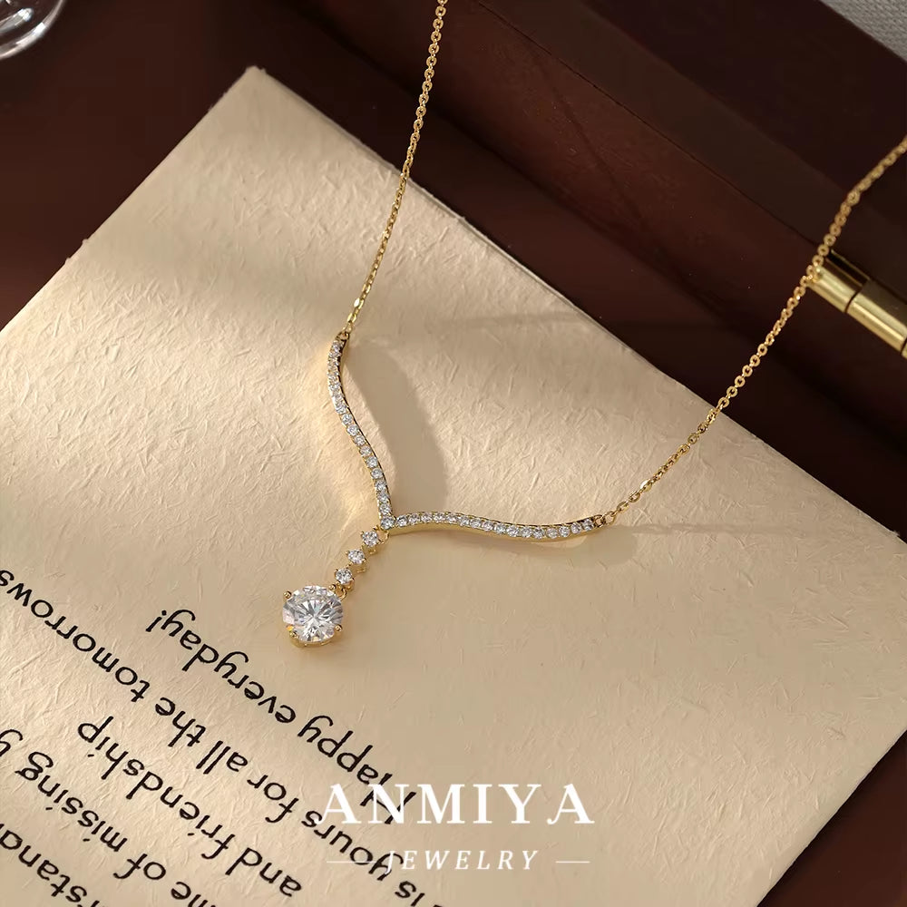 High Quality Zircon Chain S925 Sterling Silver Cubic Zirconia Trendy Necklace Elegant 18K Gold Plated Fine Jewelry