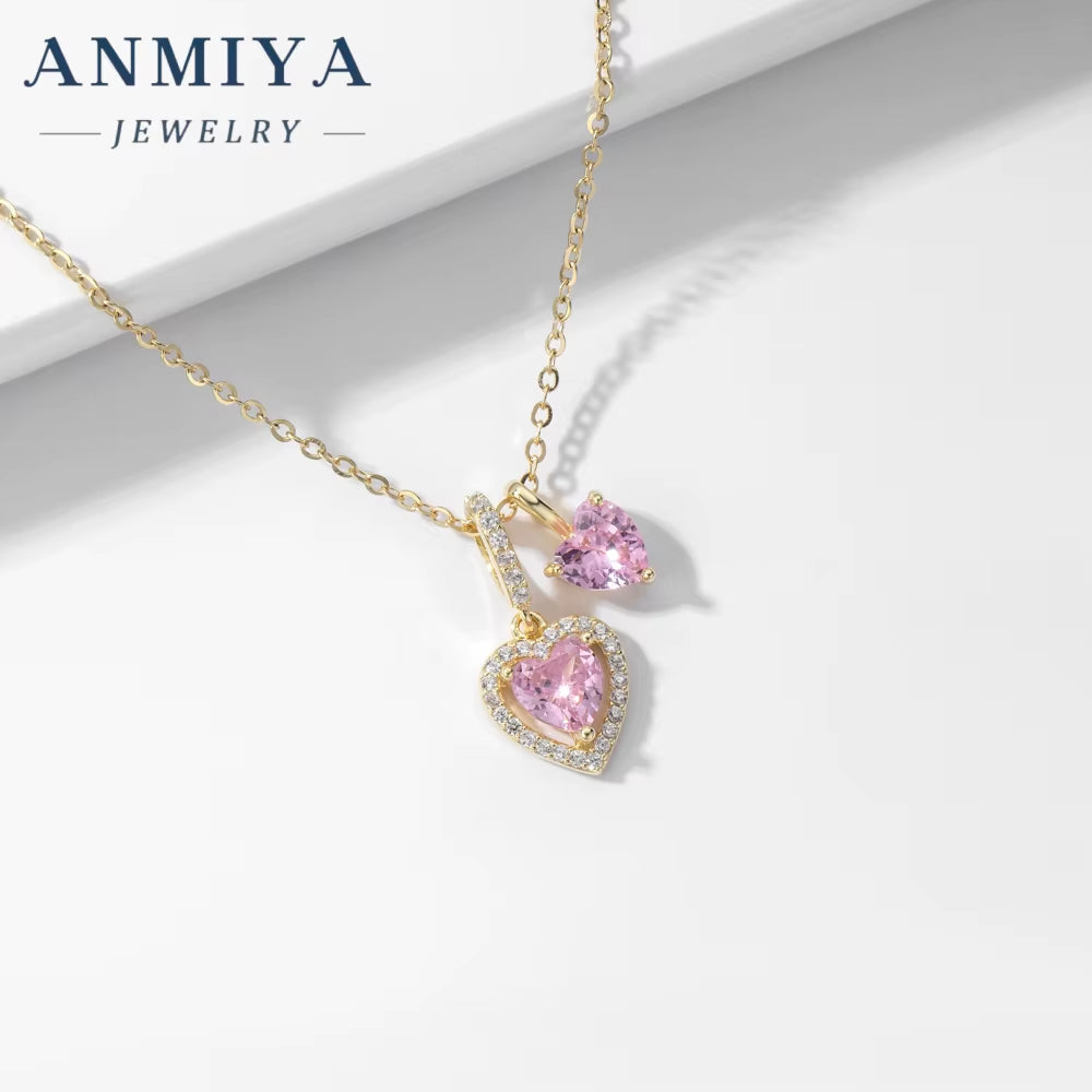 Professional Manufacturer Competitive Price Heart Pendant 925 Silver with Pink Zircons Necklace for Women