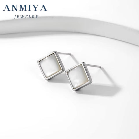 Trendy Temperament Fine Jewelry Earrings Diamond Square Fresh Water Pearl Stud Earrings for Women