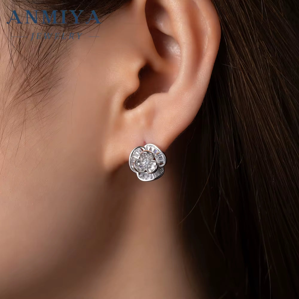 Wholesale Fashion Jewelry 925 Silver Clover Zircon Flower Pendant Necklace and Earrings Jewelry Sets Women