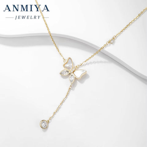 ANMIYA Custom Elegant Fashion Jewelry Necklace 925 Sterling Silver White Shell Butterfly Pendant Gift