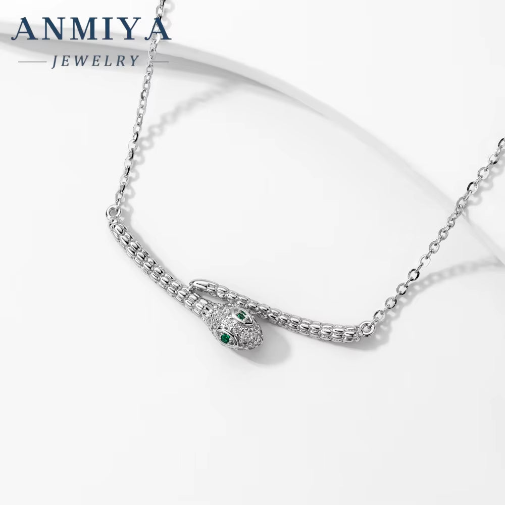 ANMIYA High Quality Best Gift One-Line Shape Zircon Snake 925 Sterling Silver Fashion Jewelry Necklace for Women Men
