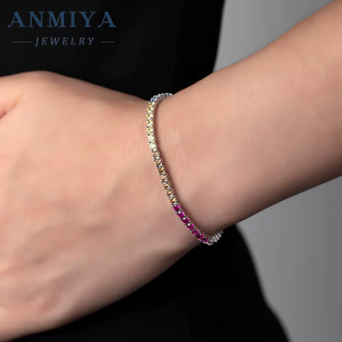ANMIYA Unisex Trendy Gold Plated 18K Gold 925 Sterling Bracelet with Zircon Fashionable Jewelry for Couples