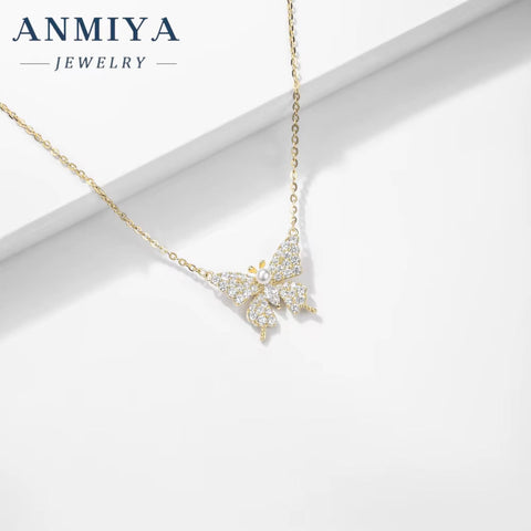 ANMIYA Necklace Golden Plating Fashion Women Jewelry 925 Sterling Silver Butterfly Necklace