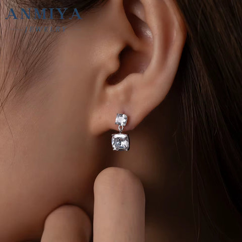 Square Cut 925 Silver Cubic Zirconia Dangle Stud Hypoallergenic Earings Jewelry Women 925 Silver Gift