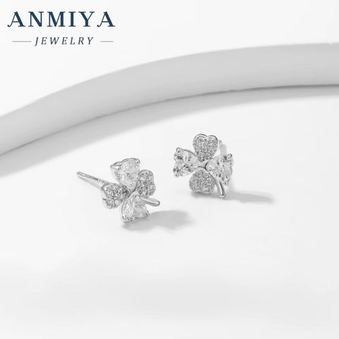 Wholesale 2024 Summer 925 Sterling Silver Earrings Zircon Clover Earrings for Women