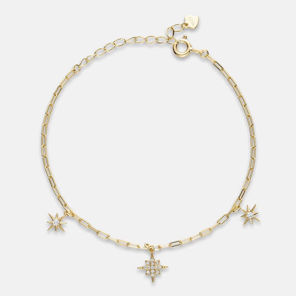 ANMIYA Fashion 925 Sterling Silver Zircon Star Bracelet 18K Gold Plated Star of Bracelet with Zircon Lover