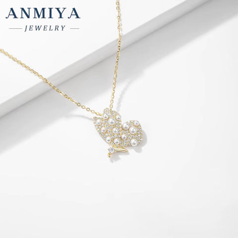 Wholesale Minimalist Jewelry 925 Sterling Silver Jewelry 18K Gold Plated Diamond Pearl Butterfly Necklaces