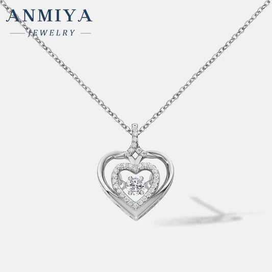 ANMIYA Luxury Dainty Italian Heart Pendant Charm Necklaces 925 Sterling Silver with Zircon Gold Trendy for Women