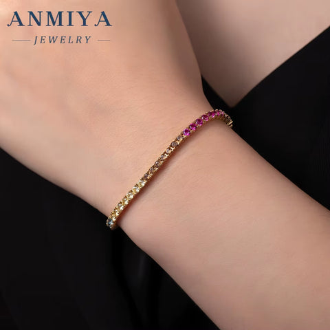 ANMIYA Unisex Trendy Gold Plated 18K Gold 925 Sterling Bracelet with Zircon Fashionable Jewelry for Couples