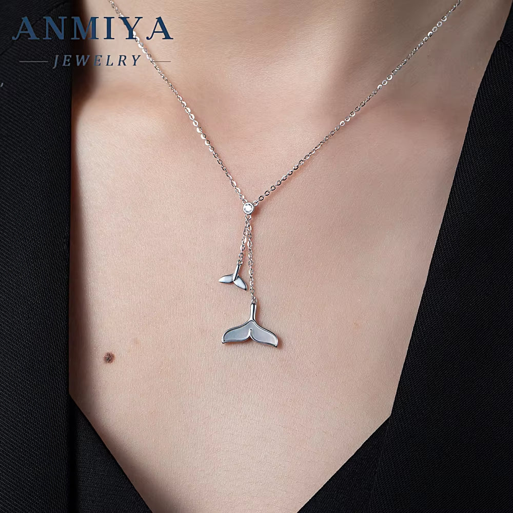 925 Sterling Silver Double Fishtail Necklace Light Luxury Female Niche Design Sense Jewelry
