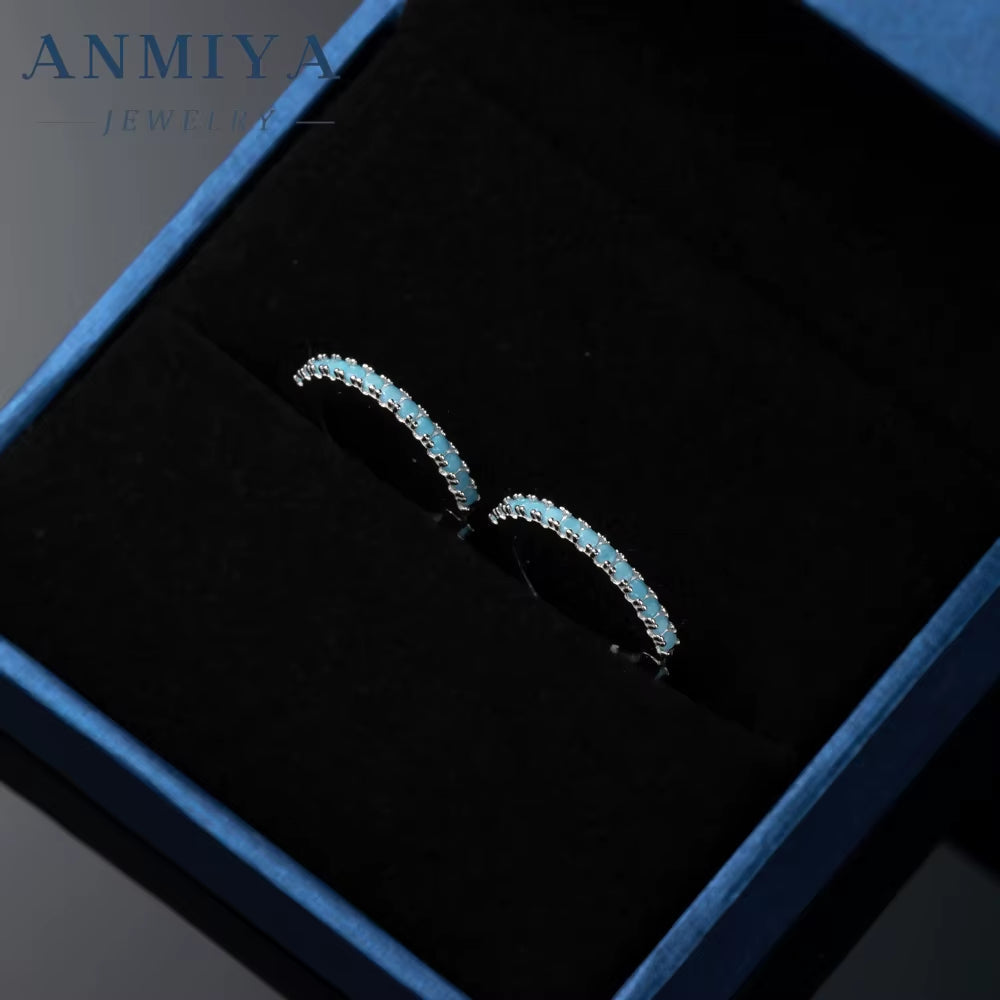 ANMIYA 925 Sterling Silver Hoop Earing 5A Zircon Blue Earrings Jewelry Earrings for Women
