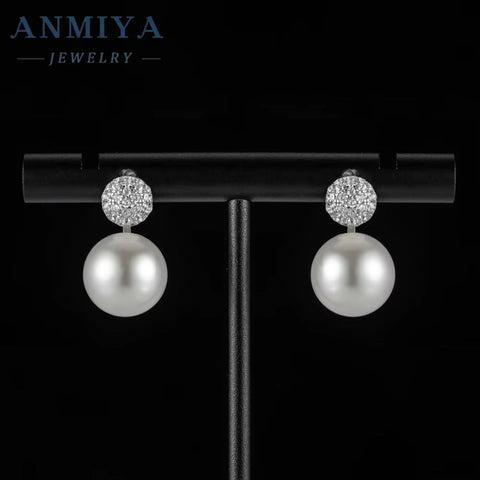 ANMIYA Classic Vintage Fashion 925 Silver Statement Cubic Zirconia Fresh Water Pearls Earrings
