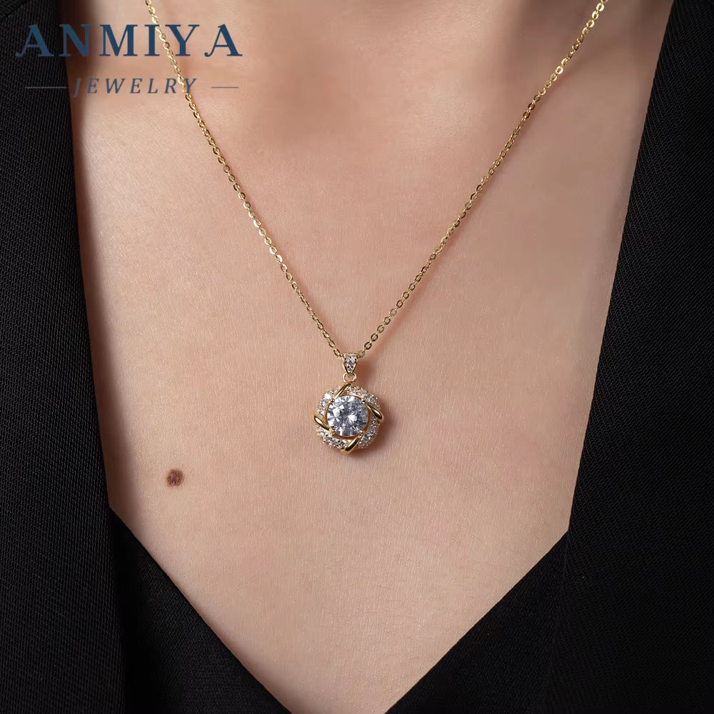 18K Gold Plated Cz Circle Necklace Cubic Zirconia Diamond round Pendant Jewelry Necklace for Women