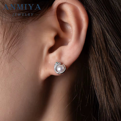 ANMIYA Unisex 925 Sterling Silver Ins Fashion Jewelry New Tide Unique Style Freshwater Pearl Shape Stud Earrings Leopard