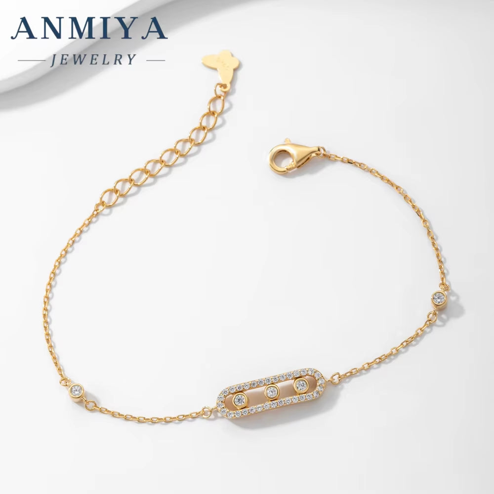 ANMIYA Jewelry Diamond Sliding High-End Gold-Plated 18K 925 Sterling Silver Classic Style Bracelet for Women