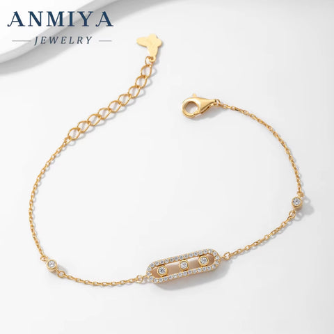 ANMIYA Jewelry Diamond Sliding High-End Gold-Plated 18K 925 Sterling Silver Classic Style Bracelet for Women
