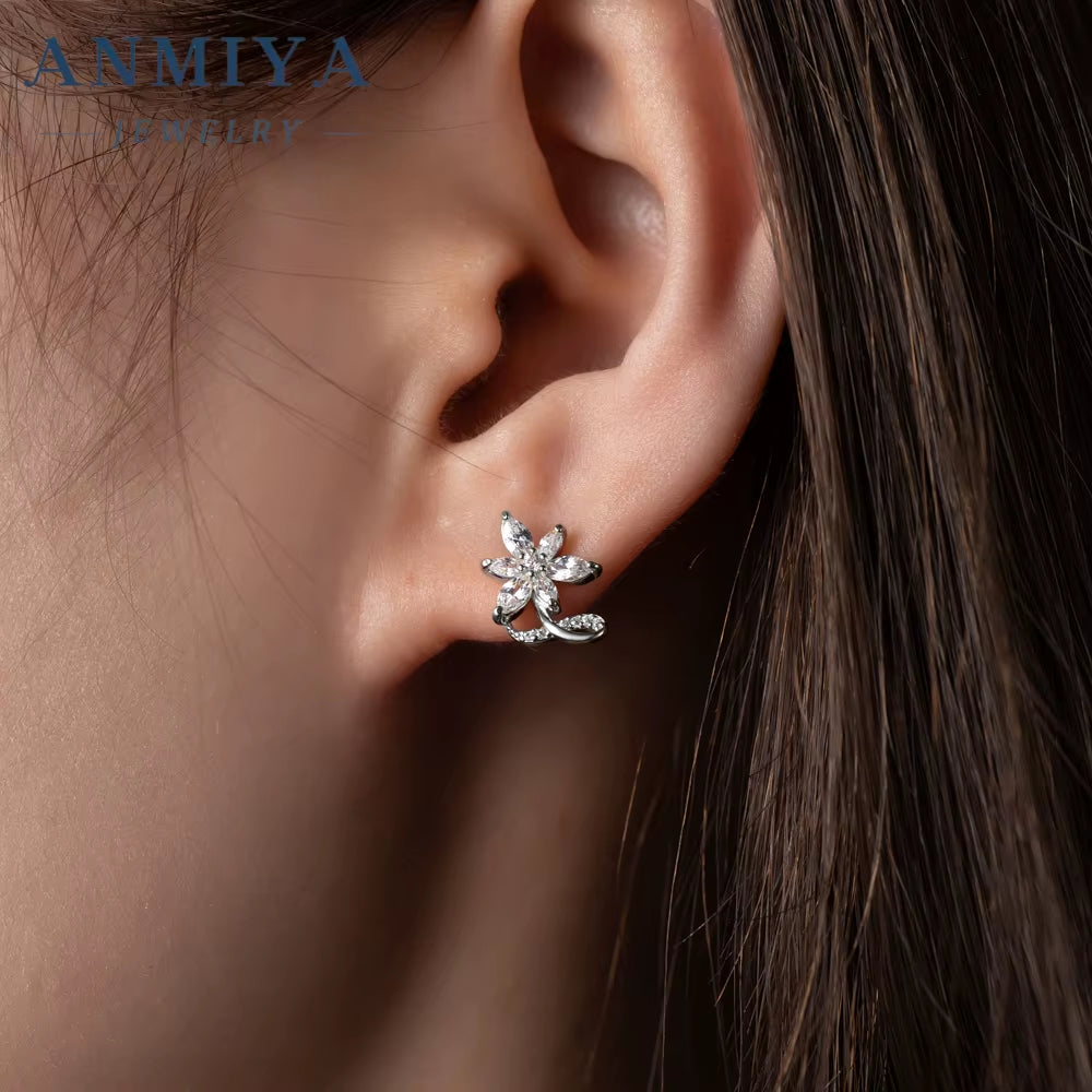 New Design Silver 925 Lab Diamond Ring Cubic Zirconia Flower Stud Earrings for Ladies