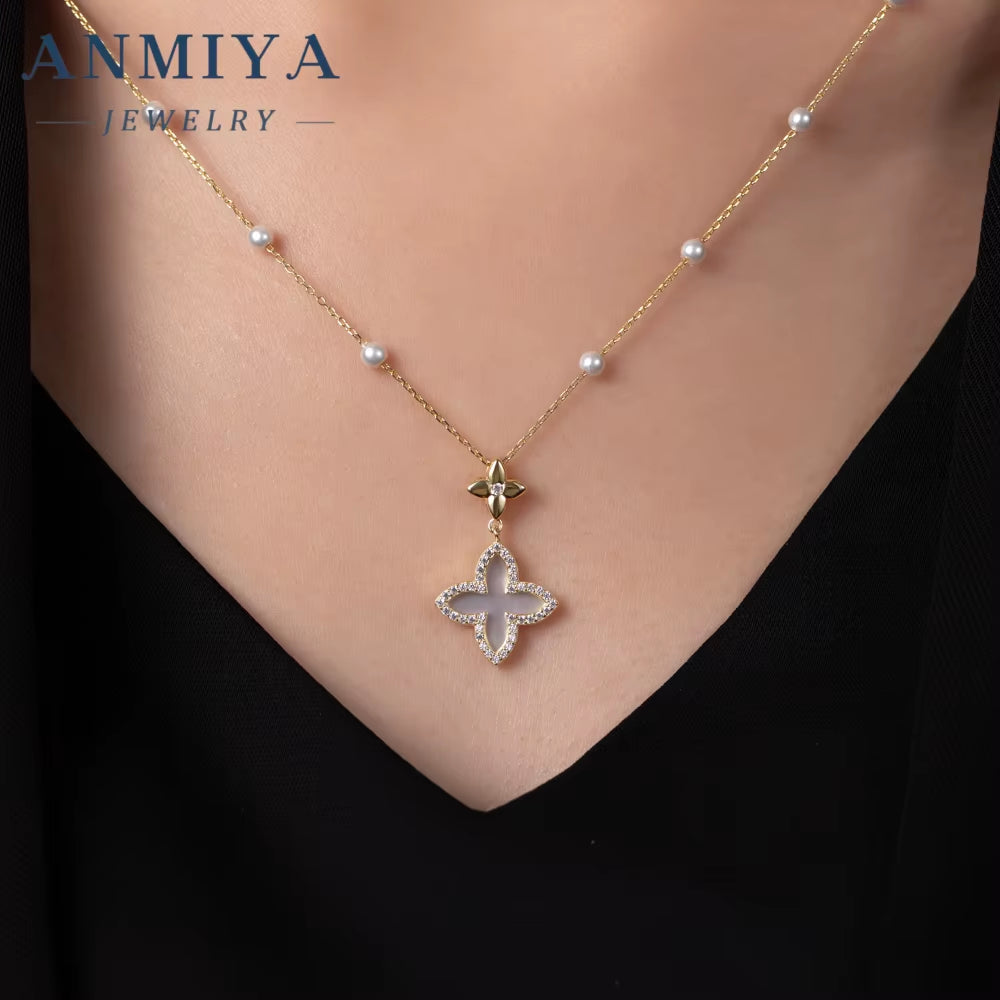 Fashion Jewelry 4 Leaf Clover 18K Real Gold Plated Necklaces for Women Girls Gold Long Necklace Custom Indian Jewelry for Women