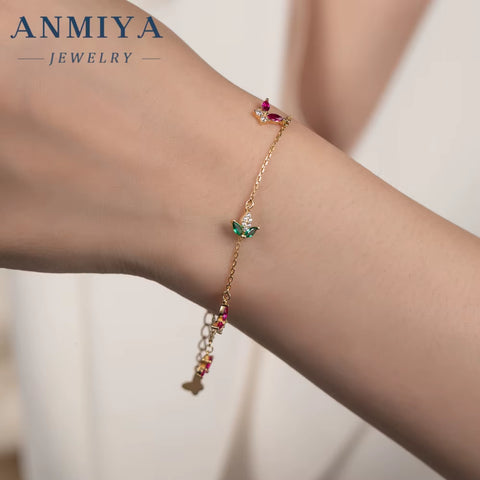 Fashion Trendy 925 Silver Gold Plated Zircon Butterfly Flower Charm Pendant Tassel Bracelet Party Wedding Bracelets for Women