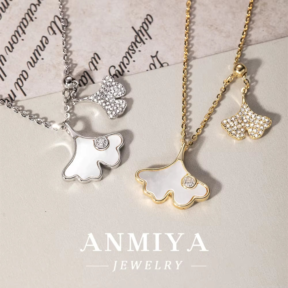 Customizing Jewelry Fashionable Ginkgo Leaf White Shell Necklace Inoxidable 925 Silver Necklace for Women
