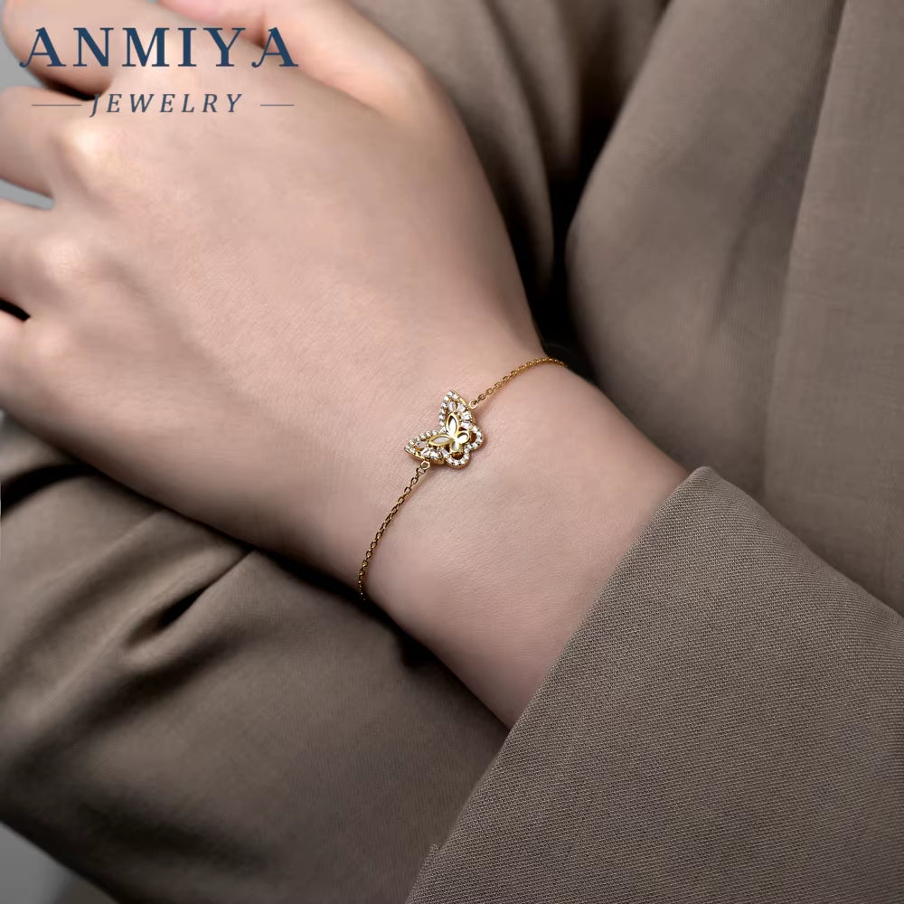 925 Sterling Silver Jewelry Clover Bracelet with Butterfly , Adjustable Chain & Hypoallergenic Design for Bridal Party Gift