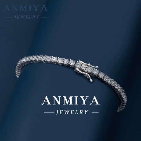 ANMIYA Tennis Bracelet 925 Sterling Silver Jewelry Leaf Bracelet Silver 925 Zircon Tennis Bracelet for Men Women