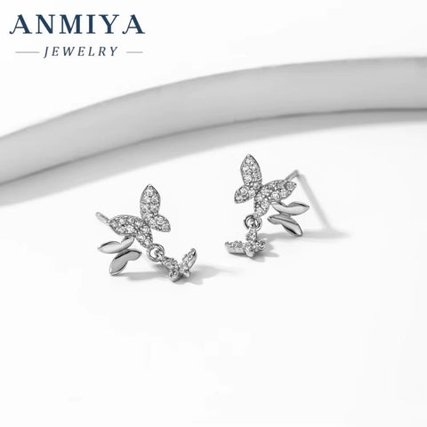 Butterfly Zirconia Womens Earrings 925 Sterling Silver Cute Korean Stud Earring for Girls Wholesale