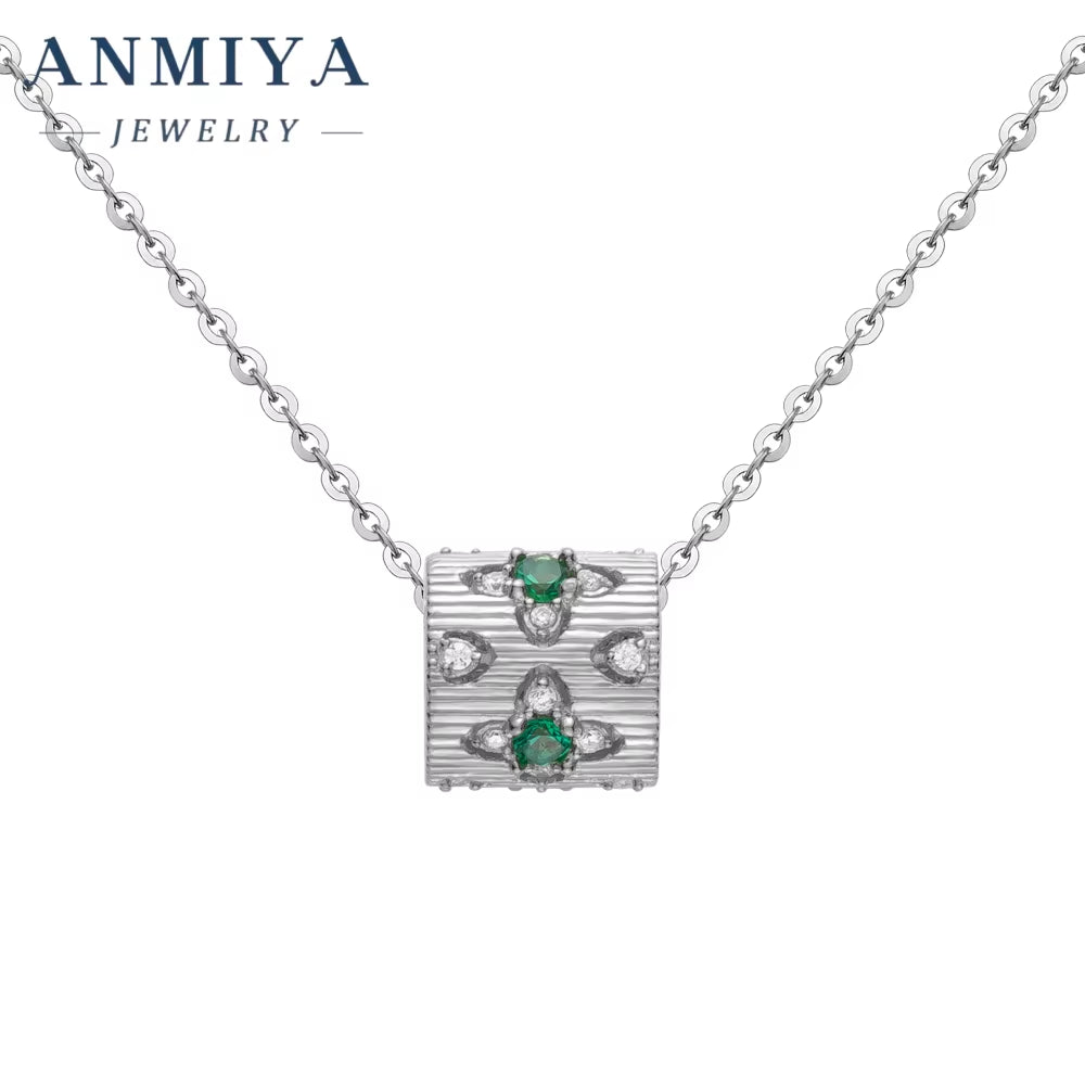 High Quality Glaring S925 Silver Green Zircon Beat Gift 925 Sterling Silver Necklace