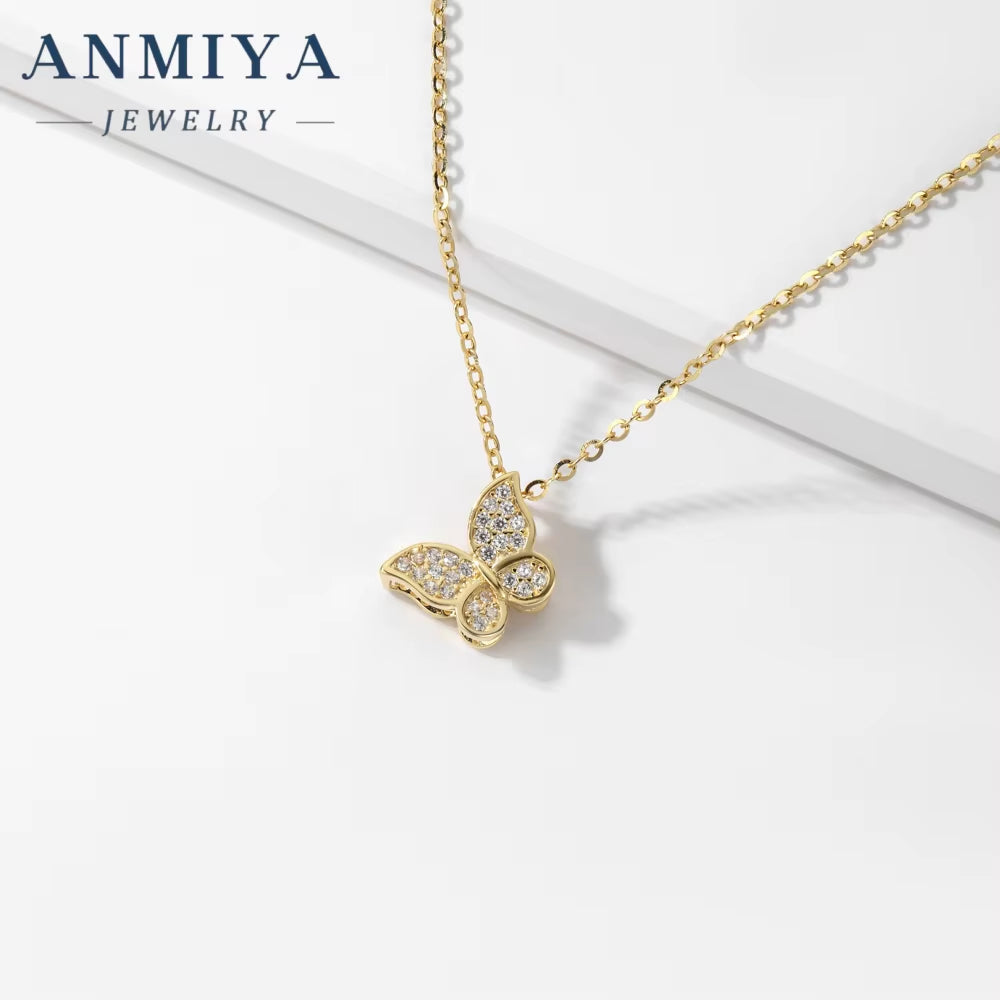 ANMIYA Wholesale Designer Jewelry 18K Gold Plated Butterfly Necklace Crystal Zircon Necklace Woman'S Sliver Necklace Accessories