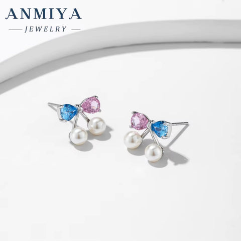 INS Designer Fashion Dainty Jewelry S925 Silver Flower Butterfly Bowknot Shape Earring Shell Fresh Water Pearls Earrings