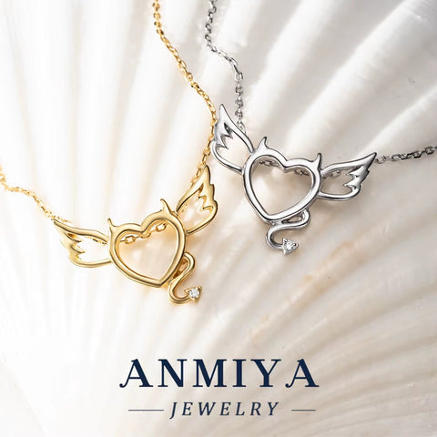 ANMIYA Simple 925 Sterling Silver Heart Zircon Pendant Jewelry European and American Women'S Love Necklace