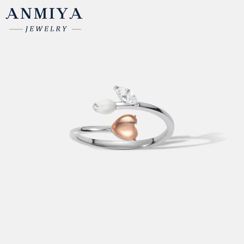 ANMIYA Luxury 925 Sterling Silver Chunky Rings 18K Gold Heart Shaped Triangle Ring Set for Lover Women Anniversary Gift