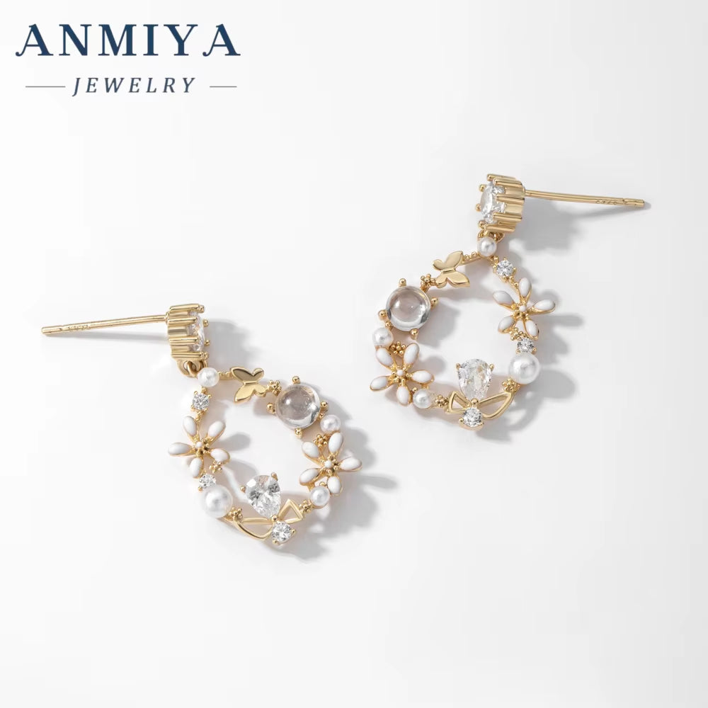 ANMIYA Fashionable Spring Summer Pop Garlands Earrings 18K Gold Plated 925 Earrings for Women