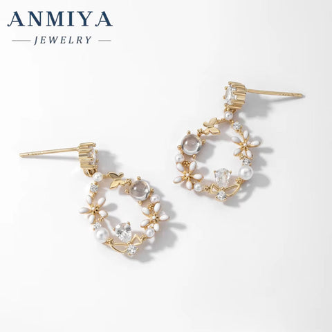 ANMIYA Fashionable Spring Summer Pop Garlands Earrings 18K Gold Plated 925 Earrings for Women