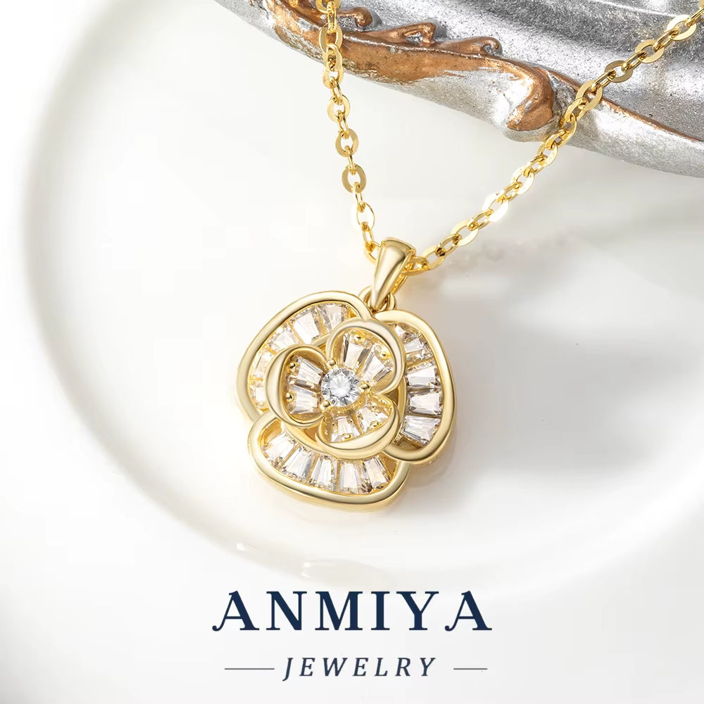 Shiny Silver 925 Set Featuring Cubic Zircon Accents Necklace and Earring Sets Flower Design for Daily Wear