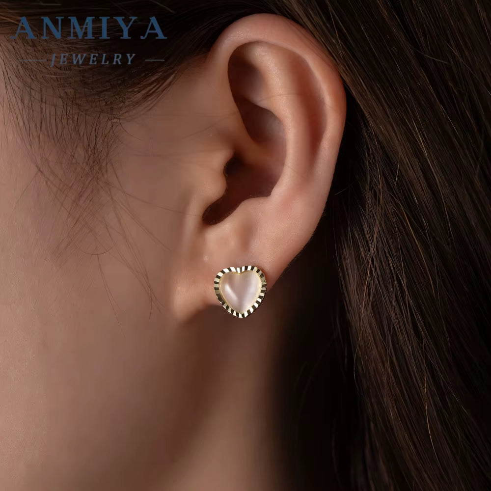 New 925 Sterling Silver Earrings 18K Gold Heart Shape Fresh Water Pearl Pendant Earrings for Women