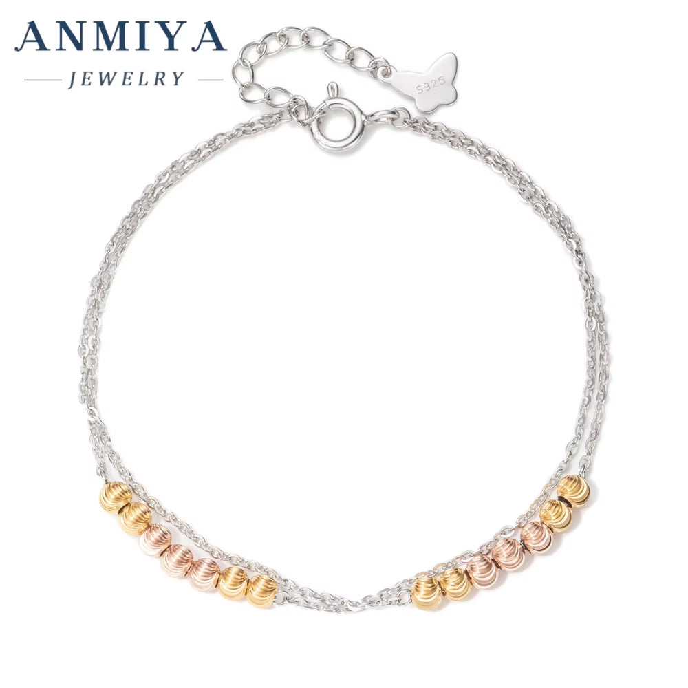 925 Silver Jewelry Layered Clover Bracelet Rose Gold Bead Accents Elegant Mature Style for Luxury Women Jewelry