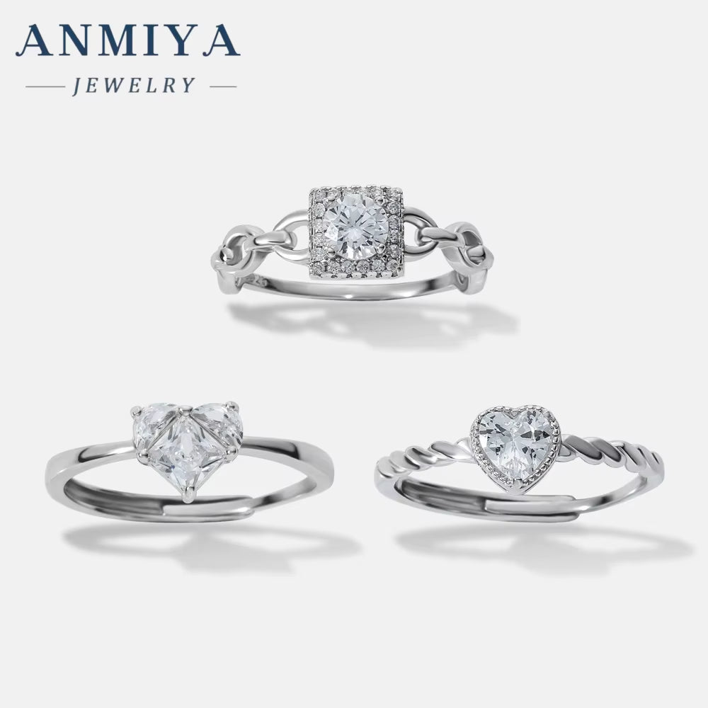 ANMIYA Wholesale 925 Silver Zircon Engagement Eternity Rings Women 925 Silver Diamond Radiant Oval Cut Ring