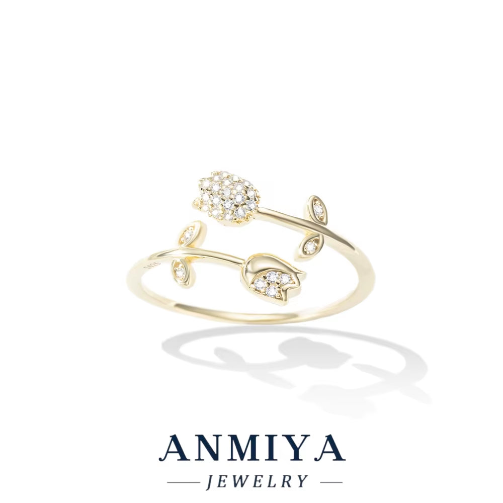 Wholesale 925 Silver Rose Adjustable Open Ring Modern Jewelry Bulk Stock for Festival/Wedding/Party Gifts