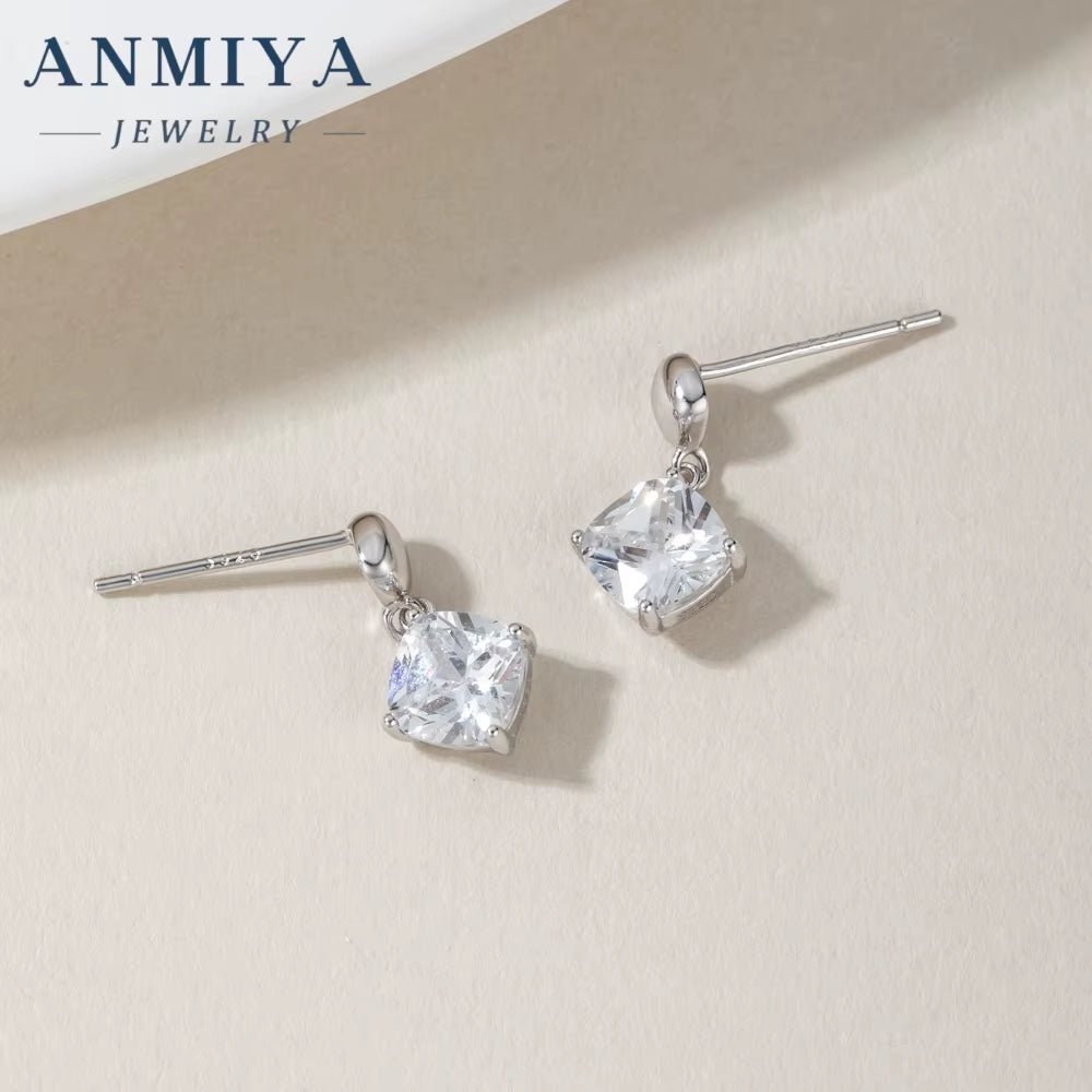 Custom OEM Designer Fine Jewelry Luxury Cubic Zircon 925 Sterling Silver Rhomboid Drop Jewelry Earrings Women