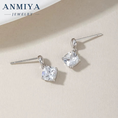 Custom OEM Designer Fine Jewelry Luxury Cubic Zircon 925 Sterling Silver Rhomboid Drop Jewelry Earrings Women