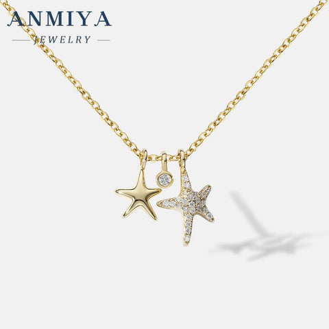 ANMIYA Fashionable 925 Sterling Silver 18K Gold Plated High Quality Zircon Stone Starfish Star Necklace Choker for Women